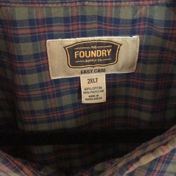 Mens plus size plaid button down long sleeve blue red and green shirt - Picture 2 of 3